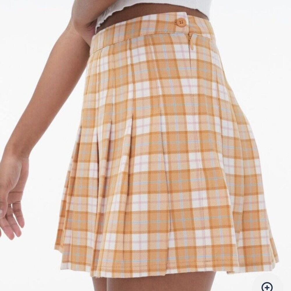 Aeropostale Mini Skirt Medium Gold Plaid Micro Tennis Clueless Academia Preppy - Picture 3 of 11
